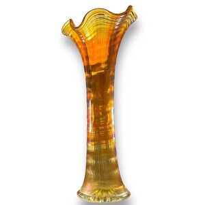 Imperial Glass Co. Carnival Marigold Iridescent Ripple Swung 10” Vase 3” Base